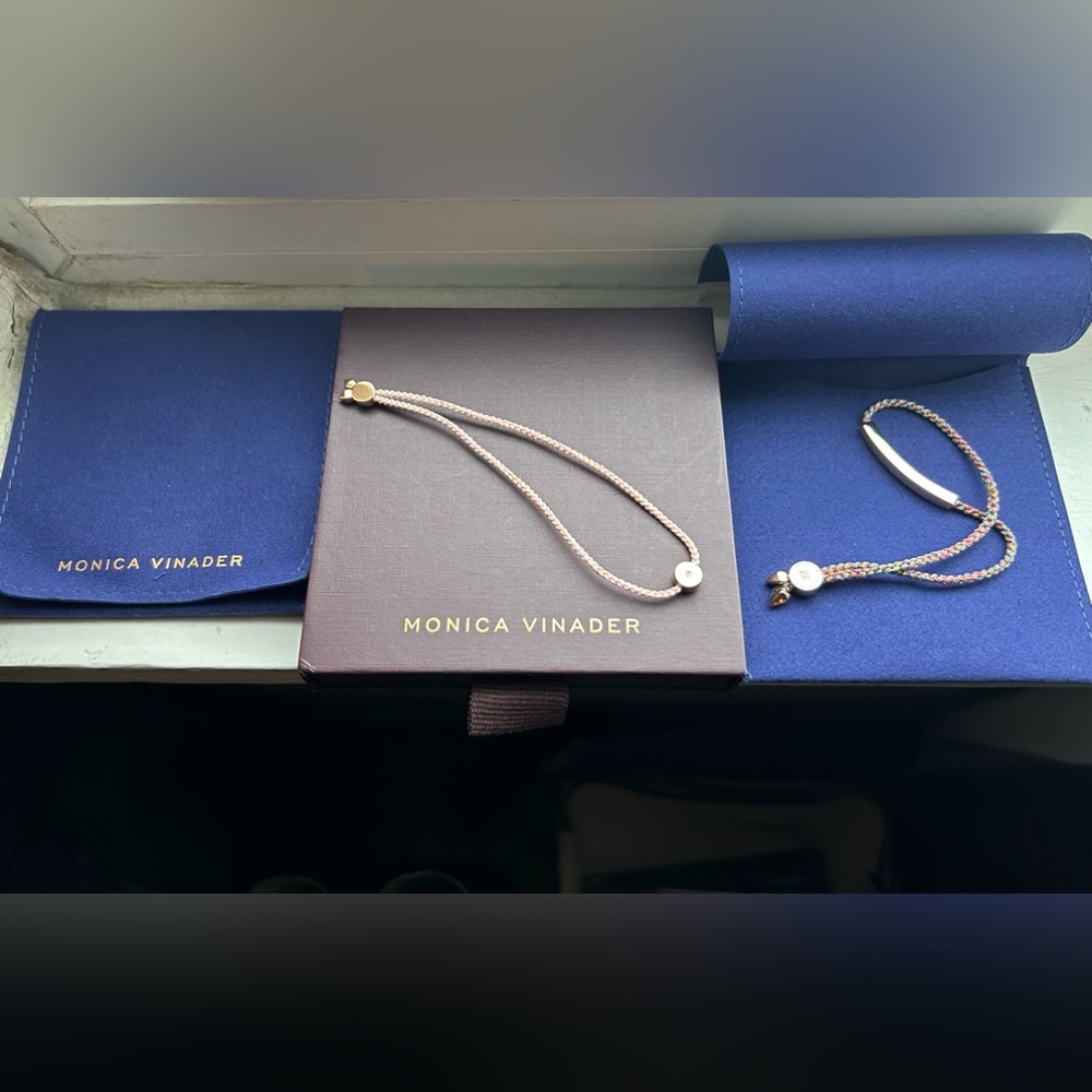 Two 18k Gold Vermeil Monica Vinader Bracelets with pouches and one box